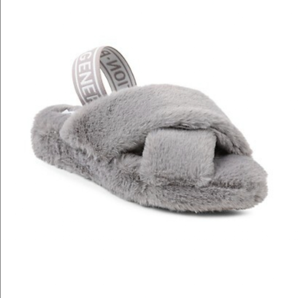 BCBGeneration Women's Soffi Faux Fur Logo Slippers